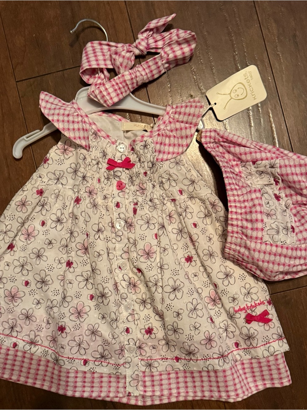 NWT Krickets Pink Floral Baby Dress with Gingham Trim